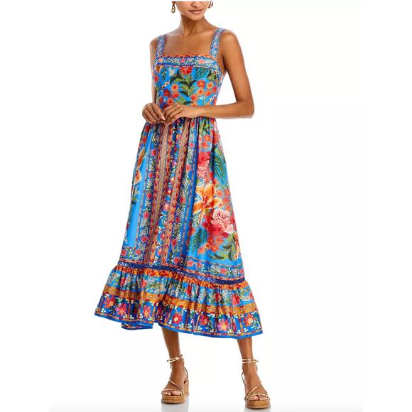 Farm Rio Stitched Garden Cotton Midi Dress Floral Cottagecore Boho Size XL - Picture 2 of 15